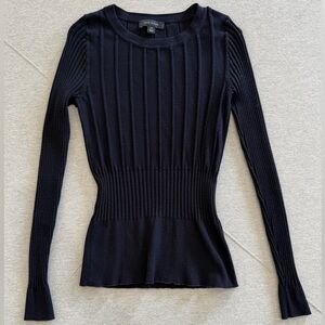 Ann Taylor Navy Ribbed Long Sleeve Top